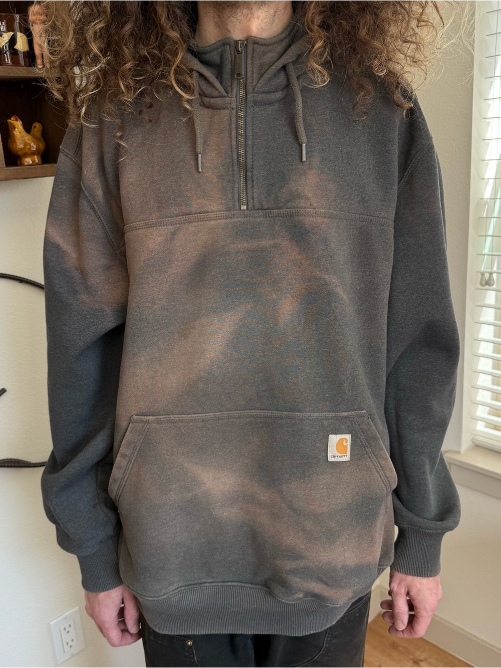 Carhartt Faded Charcoal Quarter Zip Paxton Rain Defender Boxy Hoodie ~ Size XL